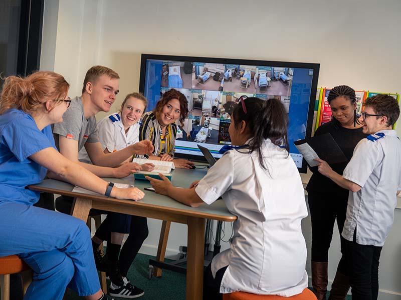 A group of Health Sciences students taking part in a group learning session.