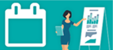 Graphic shows female by flipchart