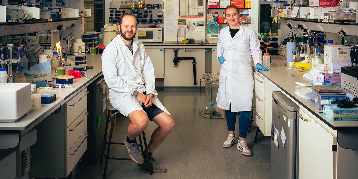 Professor Gavin Thomas and Dr Michelle Rudden in the lab.
