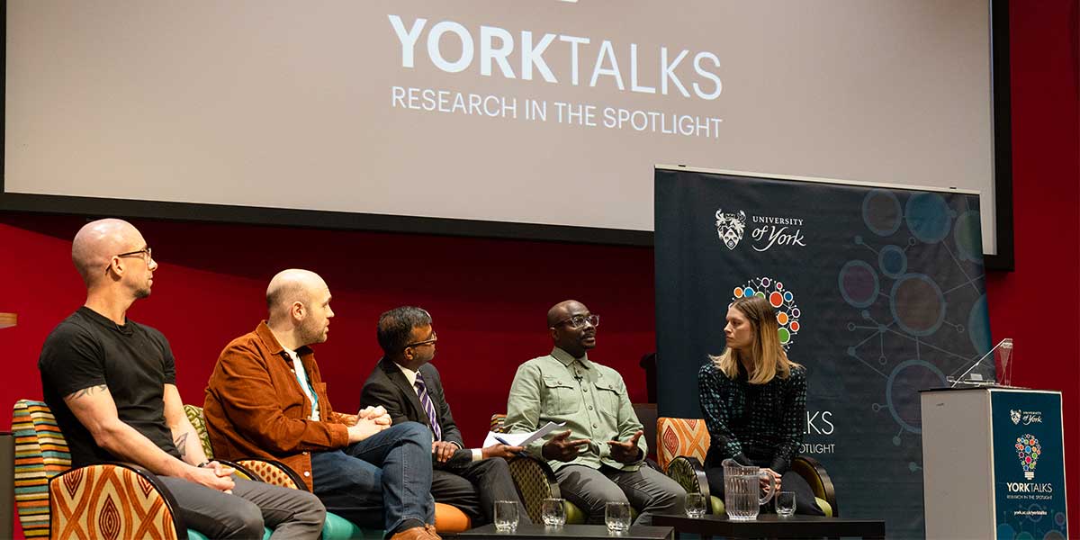 A session held at York Talks 2024, on the impact of York research on our daily lives. Panel members came from the School for Business and Society, York Law School, the School of Arts and Creative Technologies and the Centre for Novel Agricultural Products. 
